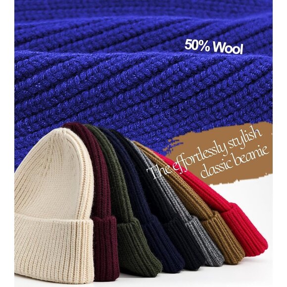 Women's Beanie Royal Blue Wool Unisex Cuffed Knit Winter Skull Ski Hats Caps - Picture 5 of 6